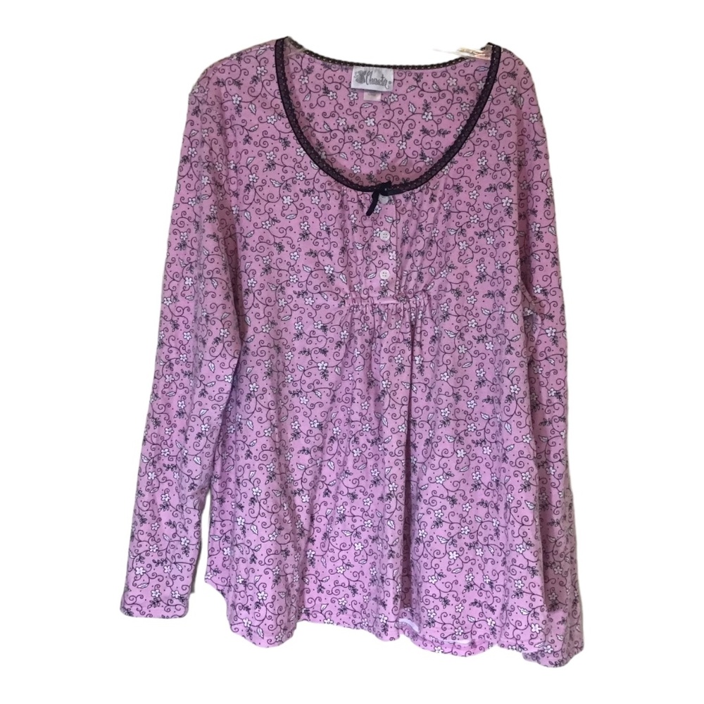Pink Floral Pajama Top With Lacey Neckline by Character XL